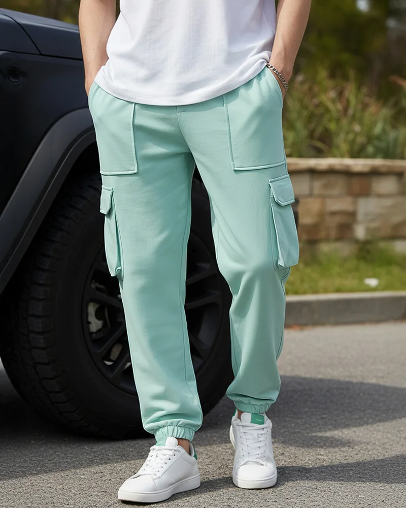 بيواكوف سراويل رجالية خضراء فضفاضة دافئة بجيوب